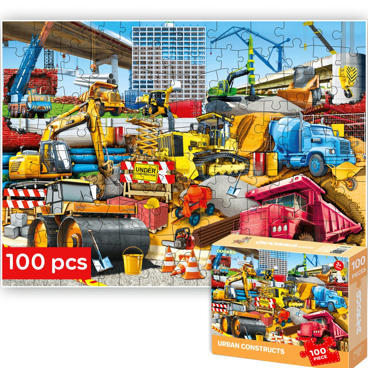 QUOKKA 100 Piece Puzzles for Kids Ages 4-6 – Floor Kids Puzzles Ages 6-8 Year Old – Toy for Learning Cars for 8-10 yo – Jigsaw Toddler Game for Boy and Girl Ages 3-5